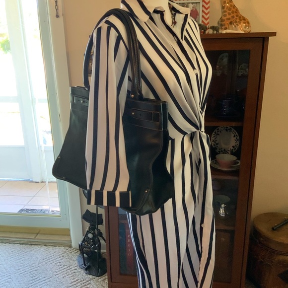Black and White Strpped Button Down Dress NEW - Picture 4 of 8